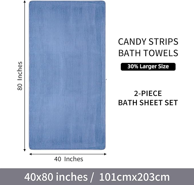 Oversized Bath Sheets 40x80 Inches Extra Large Bath Towels for Adults Super Soft Quick Dry Highly Absobent Microfiber Shower Towels for Bathroom, Pool, Gym, Yoga Towel (Blue, 2Piece)