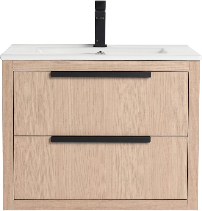 Fine Fixtures Kingsford Modern 24 Inch Bathroom Vanity with Sink, White Oak Finish, Elegant Bathroom Vanities for Modern Homes, Stylish Storage Solutions for Bathrooms