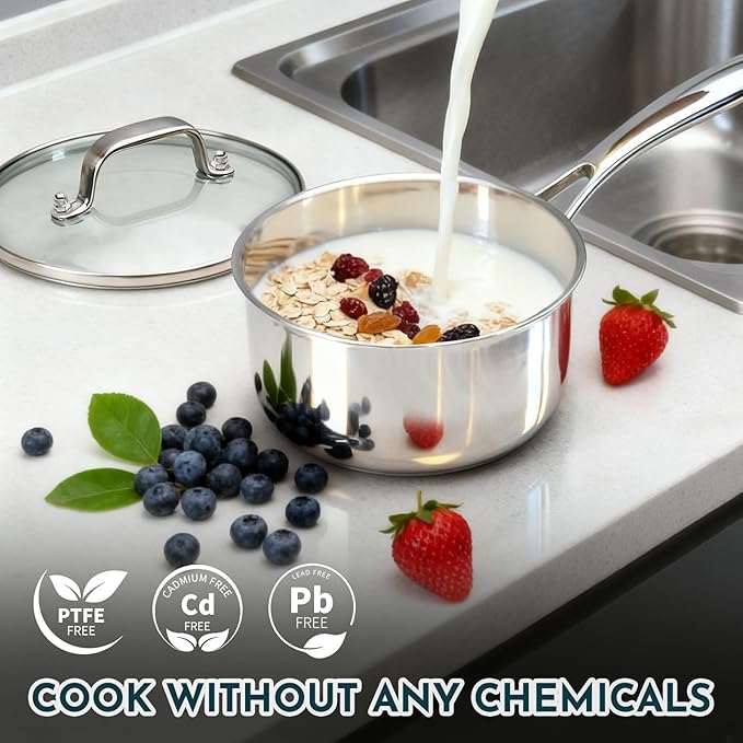 3 Ply Stainless Steel Cookware Set, AIVIKI 10-Pieces Pots and Pans Set, Induction Kitchen Cookware Set, Oven Safe to 500℉, Chef Quality Cooking Set w/Fry Pans, Saucepans, Dutch Oven, Kitchen Essential