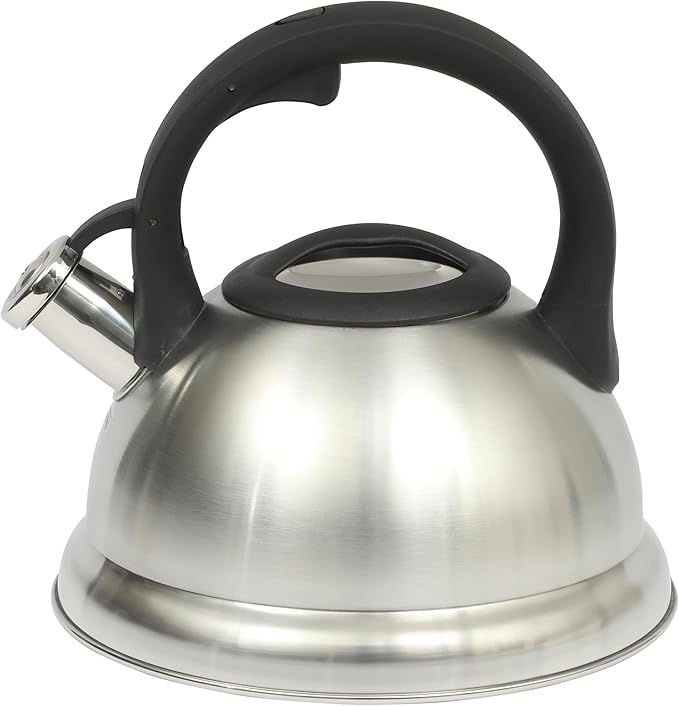 Mr. Coffee Hartbay 2.4 Quart Whistling Tea Kettle, Large Stainless Steel Stovetop Kettle, Durable Fast-Boil Tea Pot