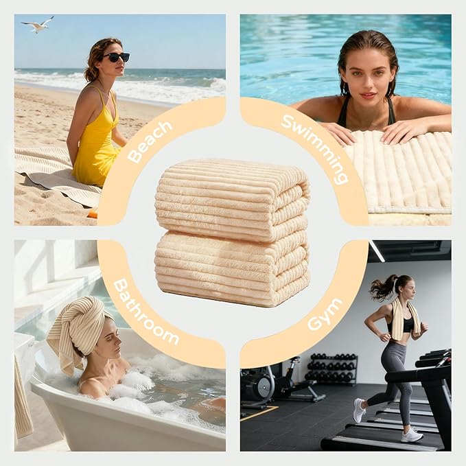 Extra Large Bath Towels (60"x30"),Oversized Bath Towels for Adults Luxury Bath Towels Super Soft Highly Absorbent Microfibers Quick Dry Bath Sheets Large for Bathroom (Beige, 2Piece)