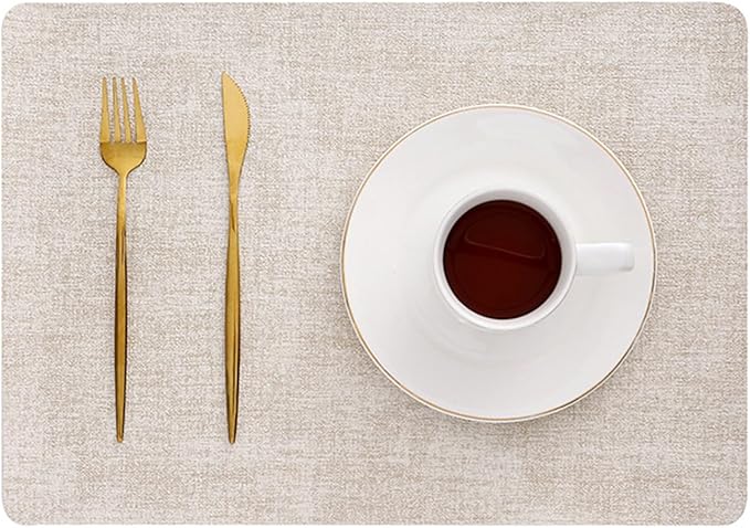 Reversible Placemats Set of 1/4/6 PU Heat Wipeable Washable PU Table Mats Modern Home Kitchen Items(SPU Cream,43x30cm 6pcs)