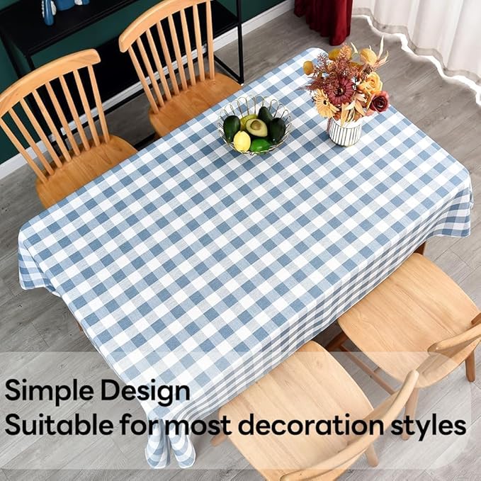 Gingham Table Cloth for Square Tables Sky Blue Checkered Plaid Tablecloth Heavy Duty Cotton Blend Washable & Wrinkle Table Cover for Outdoor Kitchen Dining Picnic Camping (60x60 Inch)