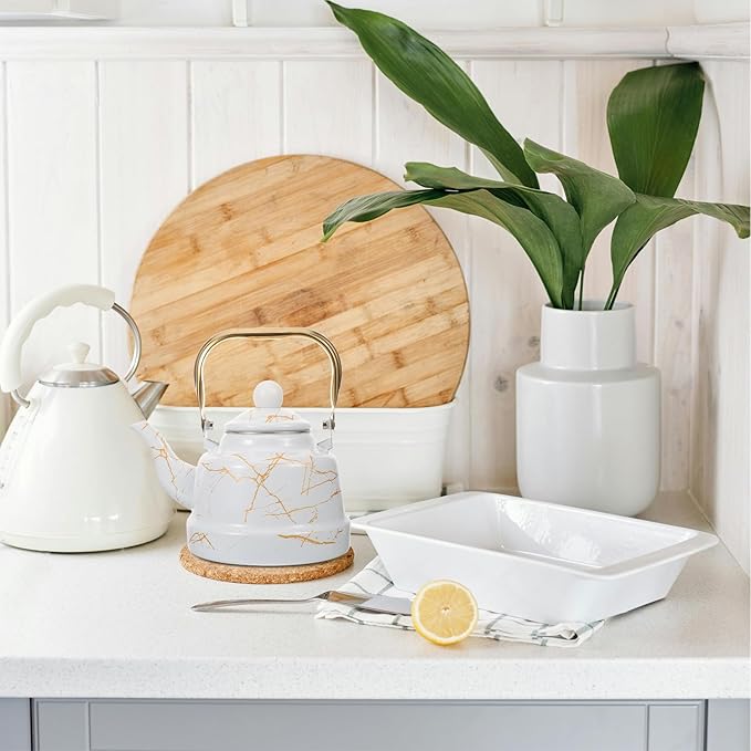 Marble Pattern Enamel Tea Kettle, 1.7L Stovetop Water Kettle for Home Use, Suitable for Gas Furnace and Induction Cooker, Ideal for Brewing Tea, Coffee, and More