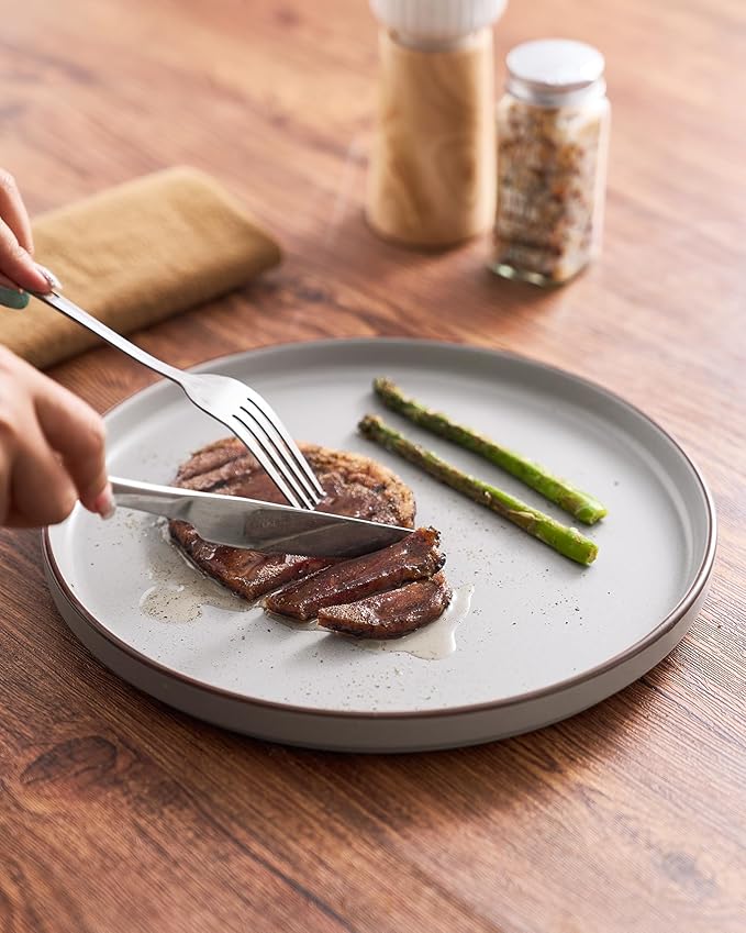 Famiware Nebula Ridge Stoneware Dinnerware Sets, Plates and Bowls Sets for 4, 12 Pieces Dishes Set, Microwave and Dishwasher Safe Kitchen Plates, Light Gray