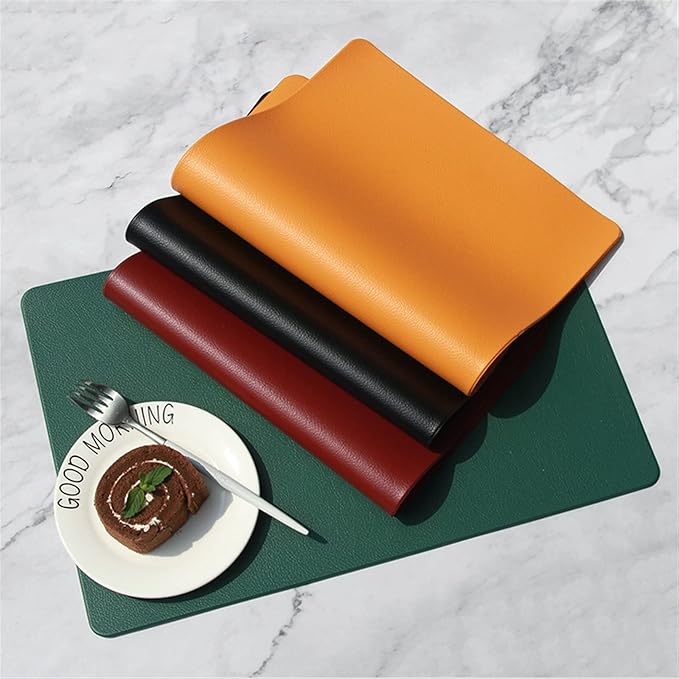Faux Leather Placemats Set of 1/4/6 Washable Place Mats Indoor Waterproof Table Home Kitchen Dining Mat Green(YB Black,45x30cm 6pcs)