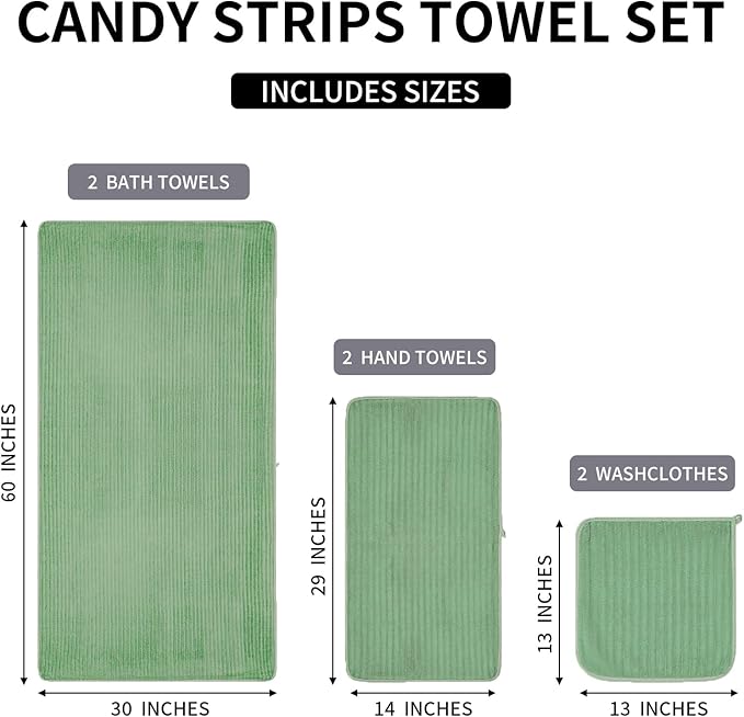 6-Piece Bath Towel Set(30"x60"), 2 Large Bath Towel Sheets, 2 Hand Towels and 2 Washcloths - Highly Absorbent Quick Dry Microfiber,Ultra Soft Towel Set for Bathroom (Sage Green