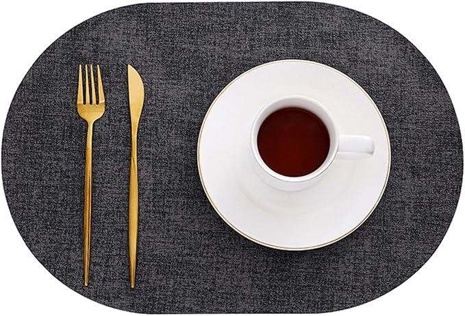 Reversible Placemats Set of 1/4/6 PU Heat Wipeable Washable PU Table Mats Modern Home Kitchen Items(Vin Dark Grey,43x30cm 1 pcs)