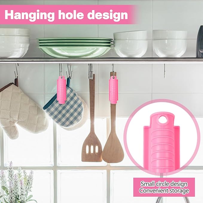 Patelai 4 Pcs Silicone Assist Hot Pan Handle Holder Pot Handle Covers for Cast Iron Skillets Holder Sleeve Nonslip Heat Resistant Pan Cover for Enameled Griddles Casserole Frying Cookware(Pink)