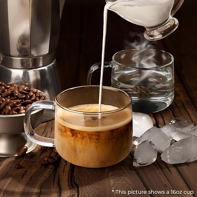 Aquach 16 oz Glass Coffee Mugs with Handle Set of 2 - Large Clear Glass Cups for Latte, Cappuccino, and Tea