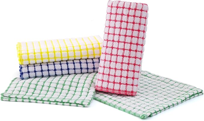 Kitinjoy Cotton 8 Pack Terry Kitchen Dish Cloths, 12 x 12 Inches Super Soft and Absorbent Dish Rags, Quick Drying Dish Towels for Washing Dishes, Green