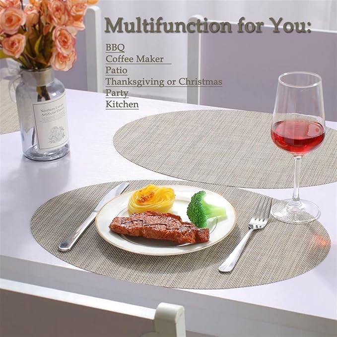 Washable Oval PVC Placemats Set of 1/4/6 Heat Cross Woven Non-Slip Insulation Table Mats for Kitchen Dining Table(Tuo red,1pcs)
