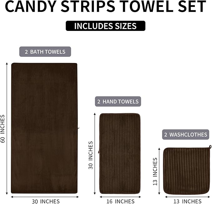 6-Piece Bath Towel Set(30"x60"), 2 Large Bath Towel Sheets, 2 Hand Towels and 2 Washcloths - Highly Absorbent Quick Dry Microfiber,Ultra Soft Towel Set for Bathroom (Brown