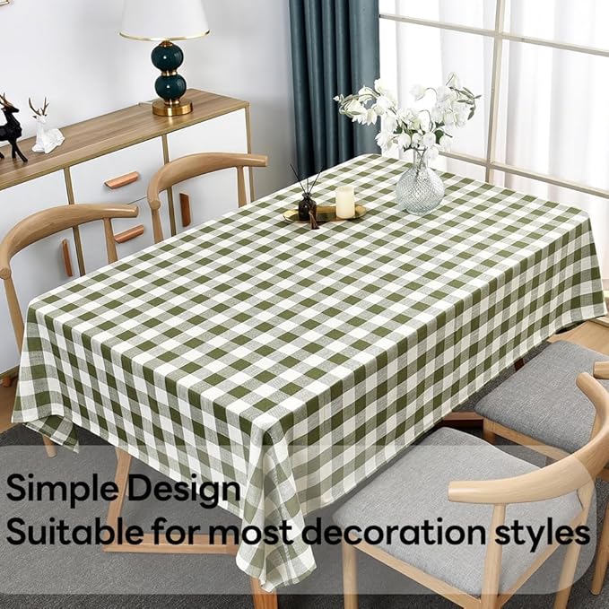 Gingham Table Cloth for Rectangle Tables Green Checkered Plaid Tablecloth Heavy Duty Cotton Blend Washable & Wrinkle Table Cover for Outdoor Kitchen Dining Picnic Camping (60x120 Inch)