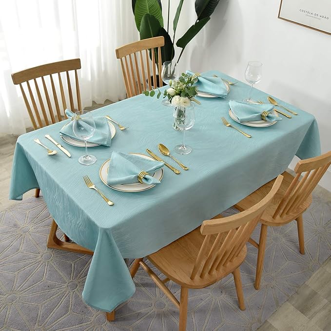 maxmill Jacquard Table Cloth Swirl Design Water Proof Wrinkle Free Spillproof Heavy Weight Soft Tablecloth Decorative Fabric Table Cover for Outdoor and Indoor Rectangular 60 x 104 Inch Turquoise