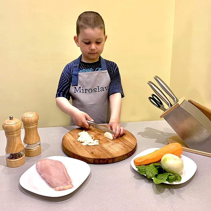 Personalized toddler apron for kitchen, custom cooking apron + chef hat set for kids, boy girl chef costume