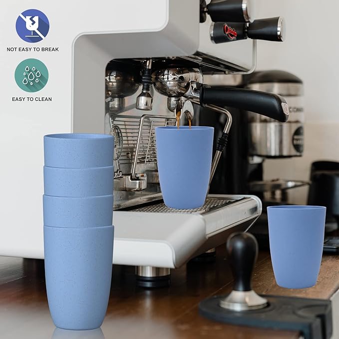 Wrova Wheat Straw Cups 6 PCS Good Alternative to Plastic Reusable Cups 20 oz Unbreakable Drinking Cup Reusable Dishwasher Safe Water Plastic Glasses Sky Blue