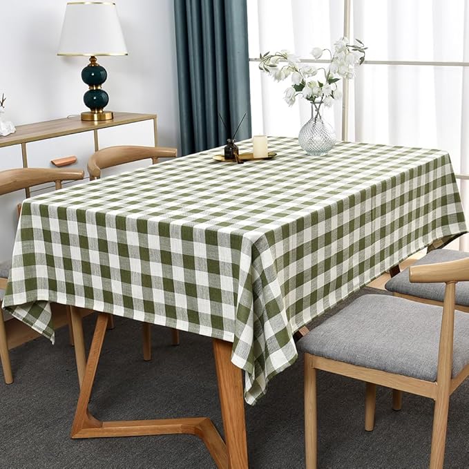 Gingham Tablecloth Rectangle Table Cloth Heavy Duty Cotton Checkered Table Cover for Spring Picnic Kitchen Dining(C-Sage Green, 52x98 inch)