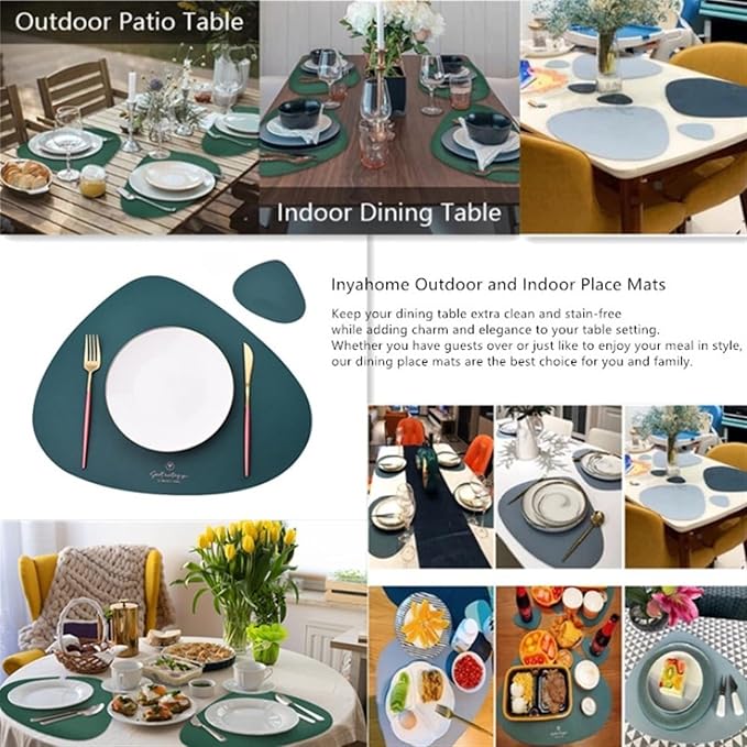 Set of 1/4/6/10 PU Placemats for Table Non-Slip Coaster Leather Place Kitchen Accessories Pad Cup Wine Mat Set De Table(Cream Khaki,4sets)