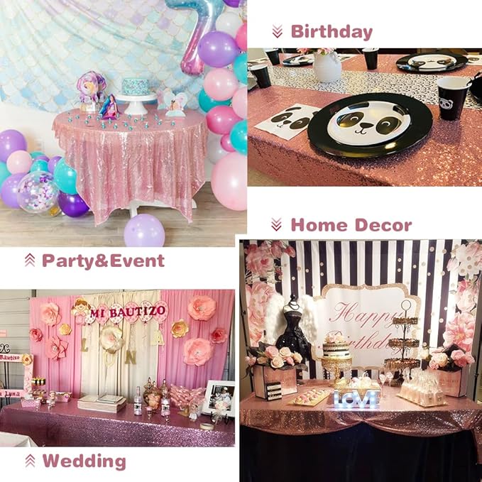 Eternal Beauty Fuchsia Pink Tablecloth, 60x102 Inch Sequin Rectangle Table Cover for Valentines Cake Dessert Exhibition Party Birthday Events