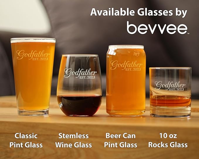 Bevvee Godfather Est 2023 - New Godfather Whiskey Rocks Glass Proposal Gift for First Time Godparents - Decorative 10.25 Oz Glasses