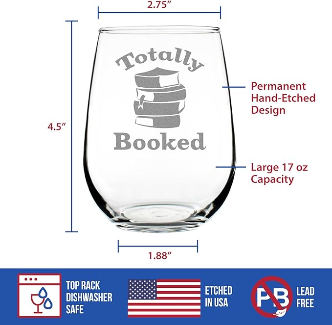 Custom Totally Booked - Personalized Stemless Wine Glass - Funny Book Club Gifts for Lovers of Reading & Fun Librarians - Large - Customized Wine Glass Gift