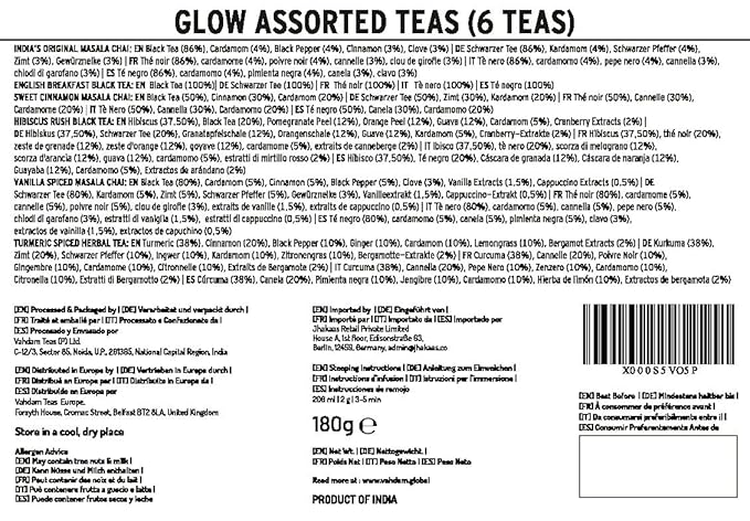VAHDAM, GLOW - Assorted Tea Gift Set (6 Loose Leaf Tea) Tin Caddy Presentation Box | Gluten Free, Non GMO | Tea Gift Set for Women & Men