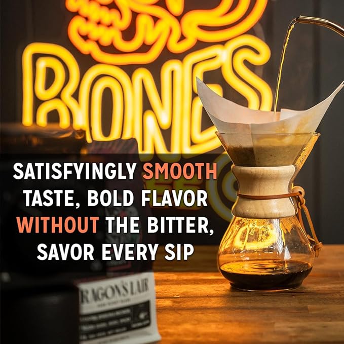 Bones Coffee Company Jamaican Me Crazy, Vanilla Caramel Flavored Coffee, Medium Roast Low Acid Arabica Beans Compatible with Auto drip and French Press Coffee Maker, 12 Oz Ground