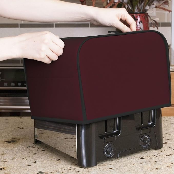 Dark Red Toaster Cover Bread Machine Cover Fits For 4 Slice Toasters Anti-Sputtering Bread Cover Washable Bread Maker Cover Dust Cover