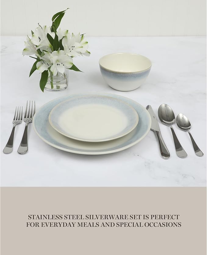 Martha Stewart Alness 20 Piece Mirror Polish Flatware Silverware Set - Stainless Steel Utensils - Forks, Spoons, Knives