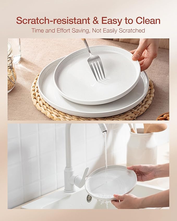 Famiware Milkyway Stoneware Dinnerware Sets with Mugs, Service for 6 (24 Pieces), Plates and Bowls Sets -Scratch Resistant, Microwave and Dishwasher Safe Dishes Set, White