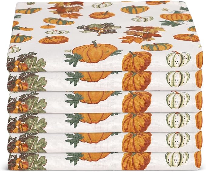 Urban Villa Christmas Napkins Pumpkin Print Cloth Napkins Set of 12 Premium Quality Dinner Napkins Cotton Oversized 20X20 in Cloth Napkins with Mitered Corners Ultra Soft Quality Dinner Napkins