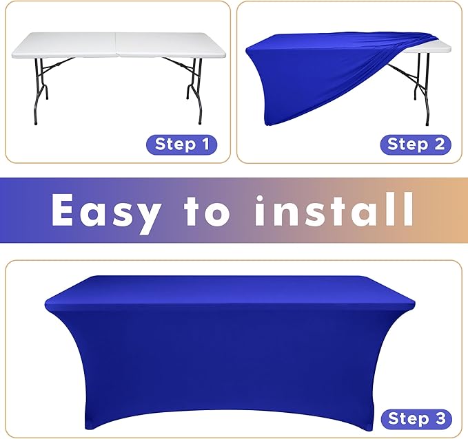 Nasitos 2 Pack Royal Blue Tablecloth 6 Foot-Open Back Fitted Spandex Table Covers 6ft, Washable Fabric Tablecloths, Wrinkle Resistant for Trade Show, Parties, Craft Show, Display, Wedding, Events