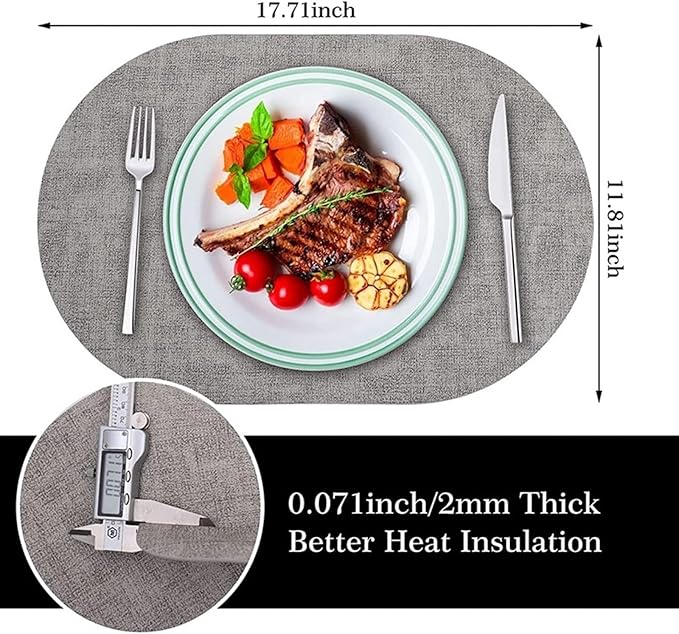 Luxury PU Oval Round Place Mats for Dining Set of 1/4 Non-Slip Coaster Leather Tableware Coffe Pads Kitchen Accessories(Vin Blue,44x30cm 4pcs)