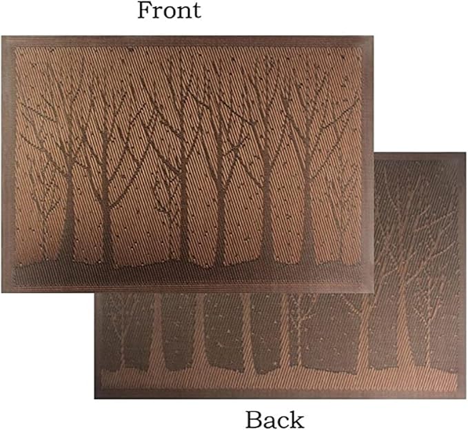 PVC Plastic Table Placemats Woven Non-Slip Table Mat for Home Party Thanksgiving Table Decoration(Tree Gold,30X45CM_6PCS)