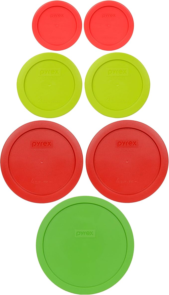 Pyrex Food Storage Plastic Replacement Lid Set (Red, Green) - Made in USA
