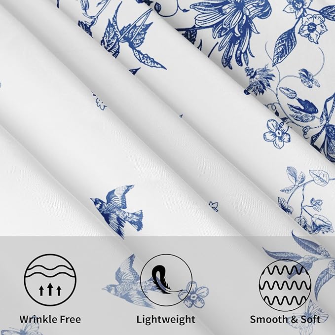 Spring Blue White Floral Round Tablecloth 60 Inch Summer Chinoiserie Flower Bird Circle Table Cloth Rustic Farmhouse Table Cover for Party Kitchen Dinner Home Decor