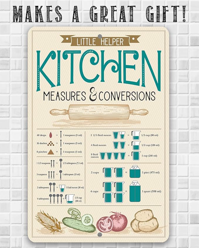 Kitchen Conversions Metal Sign – Vintage Rustic Indoor/Outdoor Wall Art, Farmhouse-Style Decoration and Useful Accessory for Cooking Spaces
