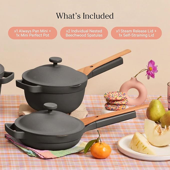 Our Place Mini Cookware Duo | 6-Piece Ceramic Cookware Set with Mini Always Pan & Mini Perfect Pot | Induction & Oven Safe up to 450°F | Nonstick, PFAS-Free Non-Toxic Cookware | Steam
