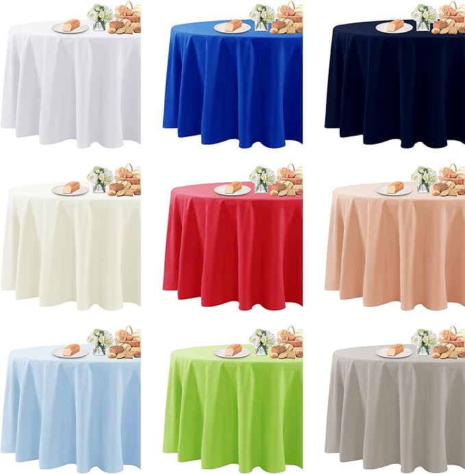 Fokitut 2 Pack Waterproof Round Tablecloth, 90 Inch, Stain Resistant and Wrinkle Polyester Table Cloth, Fabric Table Cover for Kitchen Dining, Wedding, Party, Holiday Dinner-Black