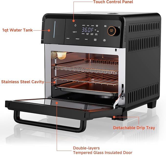 OUNIN Air Fryer Toaster Oven Combo – 11-in-1 Countertop Convection Steam Oven with Air Fryer, Steam, Dual Cook, Bake, Roast, Dehydrate, 90–430°F, Self-Cleaning, 16qt Capacity