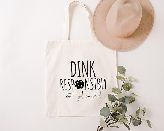 Pickleball Lightweight Canvas Tote, Market and Grocery Bag - Gift for Him or Her - Pickle Ball Gift - Retirement - Christmas - Mothers Day - Fathers Day - Birthday (Dink Responsibly Tote)