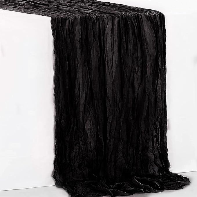 1 Pack Black Cheesecloth Table Runner 35x120 Inch 10Ft Rustic Gauze Cheese Cloth Halloween Table Runner Sheer Cheesecloth Table Runners for Wedding Party Bridal Shower Decoration