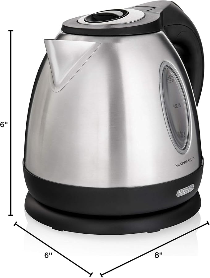 Mixpresso 1.2L Stainless Steel Small Electric Kettle, Cordless 1500w Fast Boiling Pot, Portable Hot Water Electric Tea Kettle With Boil Dry Protection & Auto Shut-Off