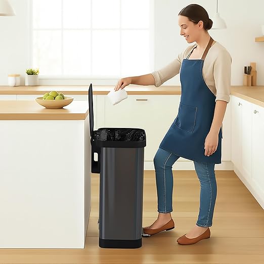 Glad Stainless Steel Step Trash Can, Large Metal Kitchen Garbage Bin with Soft Close Lid, 20 Gallon, Pewter - Indoor & Outdoor Waste Container with Odor Protection and Bag Roll Holder