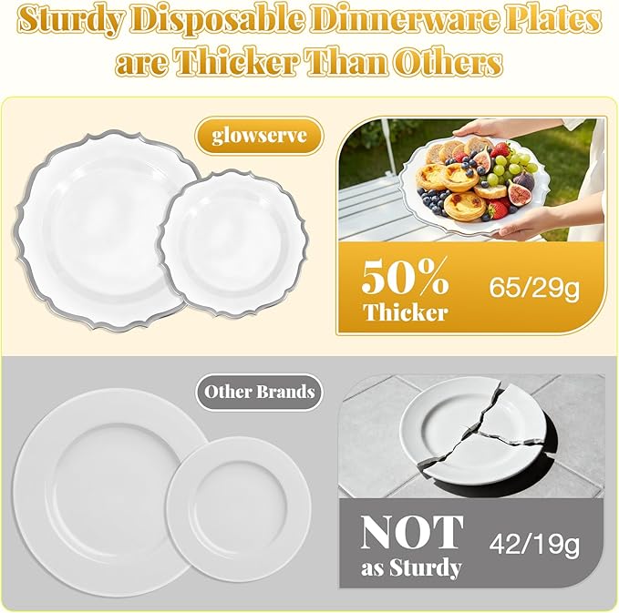 175 Plastic Dinnerware Set,Silver Disposable Dinnerware Set for 25 Guests Include 50 Plastic Plates,25 Silverware Set,25 Cups and 25 Napkins for Christmas,Party,Wedding,Thanksgiving