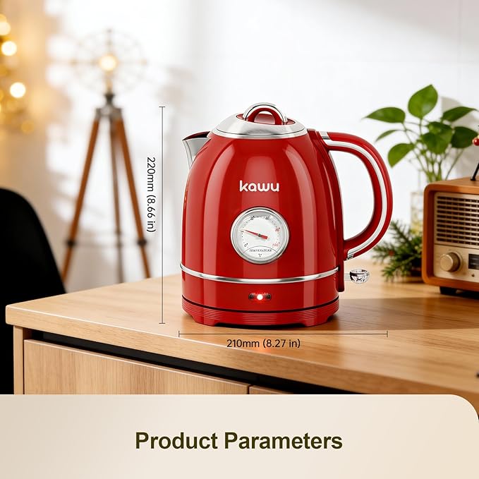 Kawu Electric Kettle, 1.3L/1.4QT Retro Hot Water Tea Kettle & Coffee Pot with Automatic Shut Off, 1000W Electric Tea Kettle with Stainless Steel Inner, Water Boiler for Home & Kitchen, Keep Warm