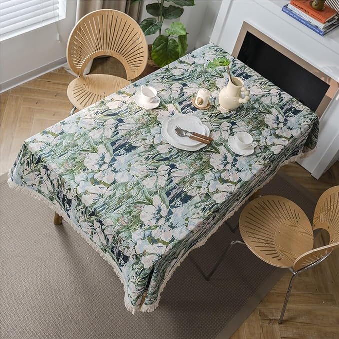 Rectangular Tablecloth Flower Jacquard Tablecloth Bohemian Thick Tablecloth Suitable for Restaurant Camping(Style15,140 * 260cm)