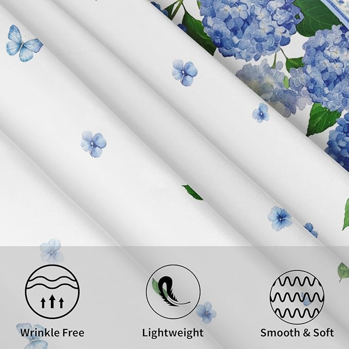 Spring Summer Round Tablecloth 60 Inch Easter Blue Hydrangea Watercolor Floral Butterfly Polyester Table Cloth Cover Rustic Farmhouse Decoration for Holiday Party Kitchen Dinner