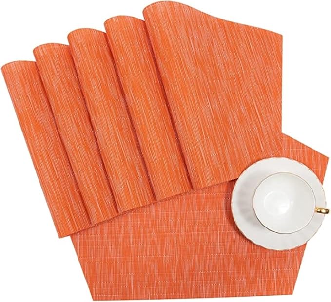 PVC Round Table Placemats Wedge Shaped Place Mat Pads with Centerpiece Round Mat Heat Table Mats Washable(Bamboo Light Blue)